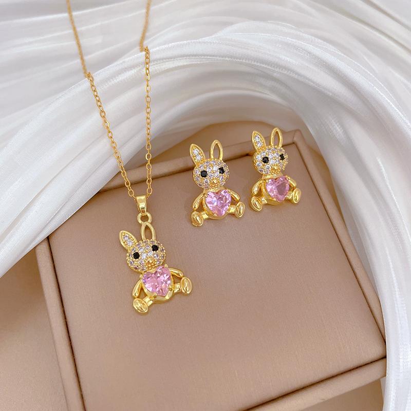 Full of Zirconium Exquisite Wind Copper Micro-inlaid Earrings Necklace Set Combination