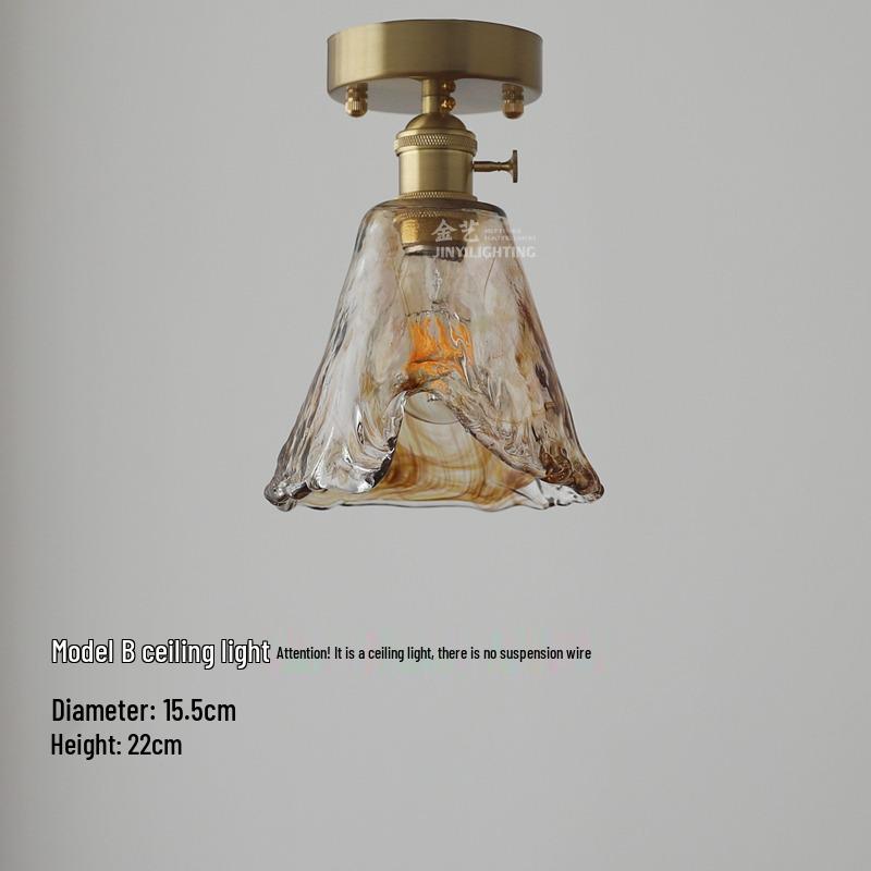 Retro Brass & Glass Bedside Lamp - Single Head Chandelier for Bedroom, Restaurant, Bar, or Store Entry.