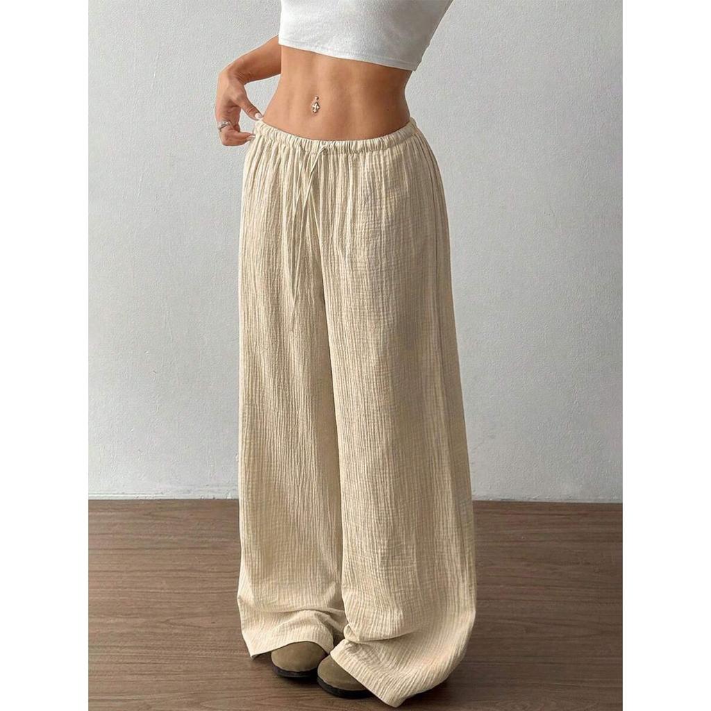 New Fashionable Women's Clothing, Elegant and Versatile, Elastic and Casual, Solid Color Pants, Wide Leg Pants
