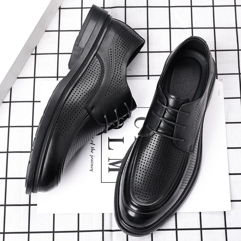 Men's shoes breathable dress hollow leather shoes 2025 summer new men's soft-soled punching shoes 2025