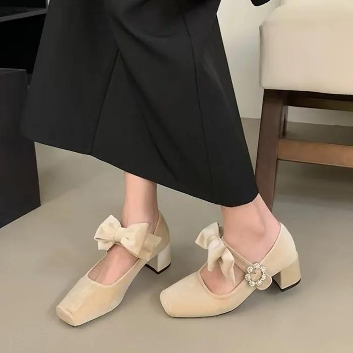 2025 Designer Velvet Butterfly-knot Shoes Women Fashion Elegant Party Wedding Shoes Women French square toe loafers
