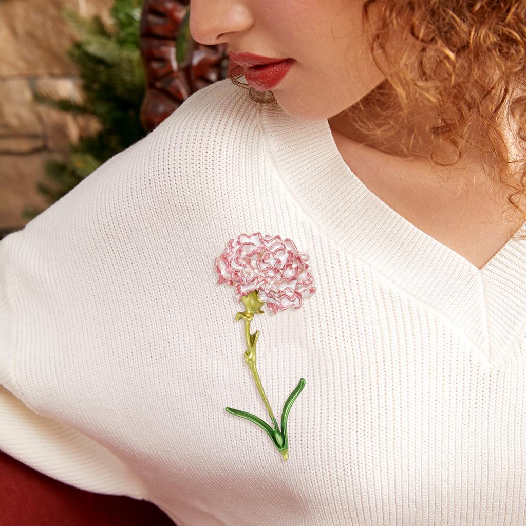 Mother's Day Elegant Enamel Carnation Brooches for Women Unisex Flower Pins Gift for Mother Office Party Friend Gifts Jewelry