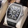 Men's Barrel-Shaped Leather Strap Yacht Wristwatch with Inlaid Diamonds - Retro Quartz Design