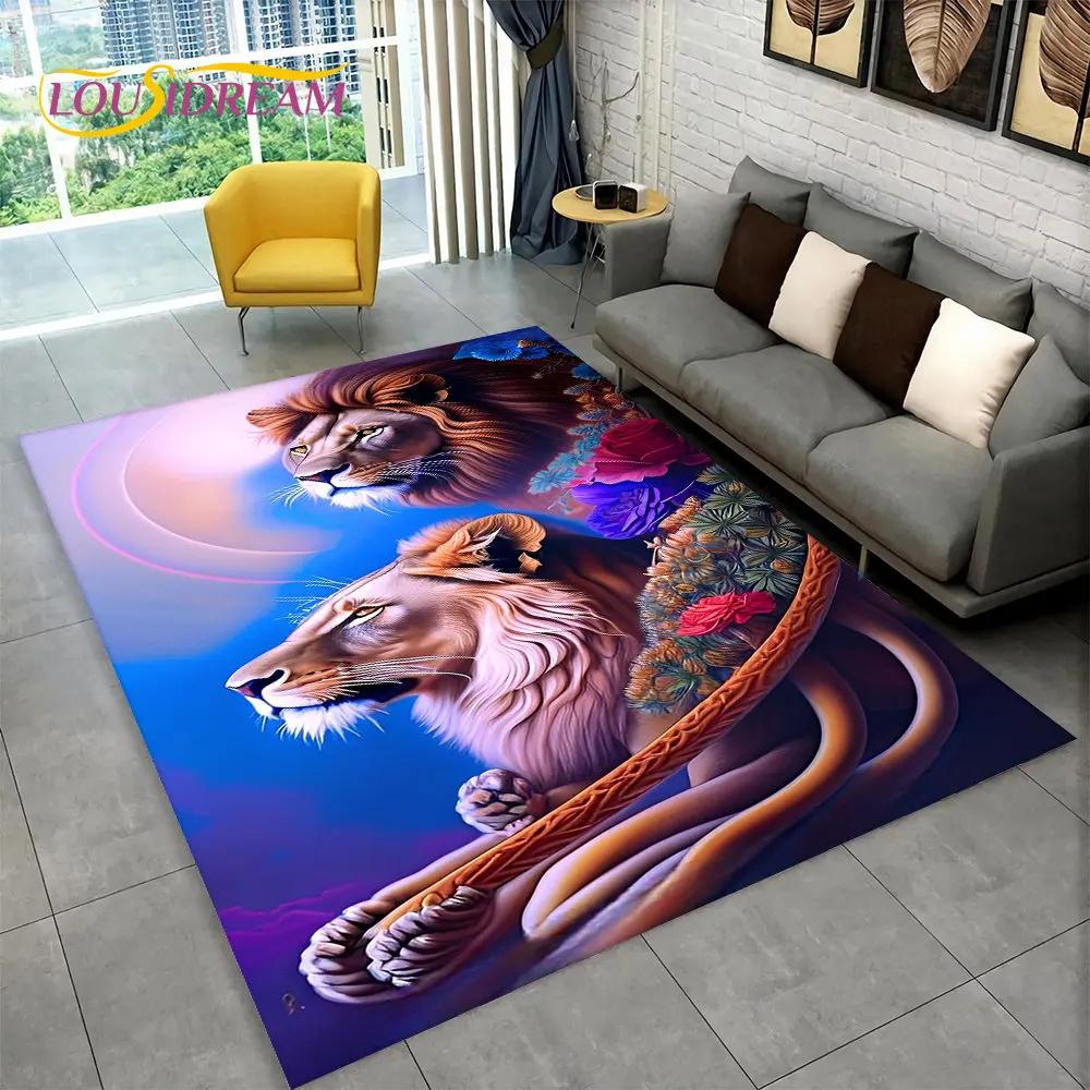 Novo tapete grande de área de animal de leão de sonho 3D, tapete de carpete para sala de estar, quarto, sofá, capacho de decoração, tapete de chão antiderrapante para brincadeira de criança