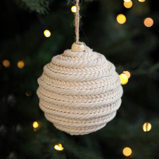Christmas Ball Ornament Linen Design Rustic Distressed Hanging Ball Xmas Tree Decor Farmhouse Ornament