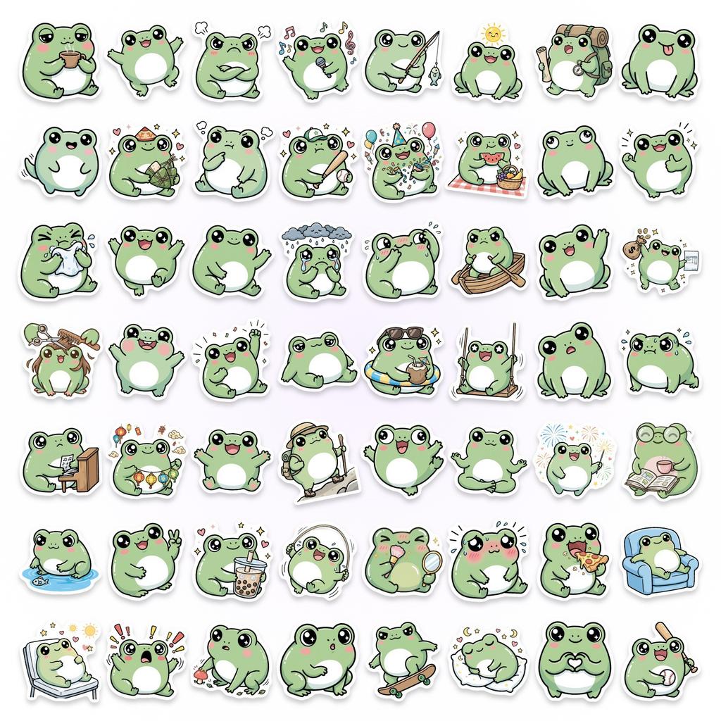 56 Frog Daily Sticker Set, Creative Cute Hand Account Notebook Material Children'S Stickers