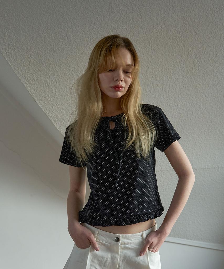 5OML Dot Frill T-Shirt Black