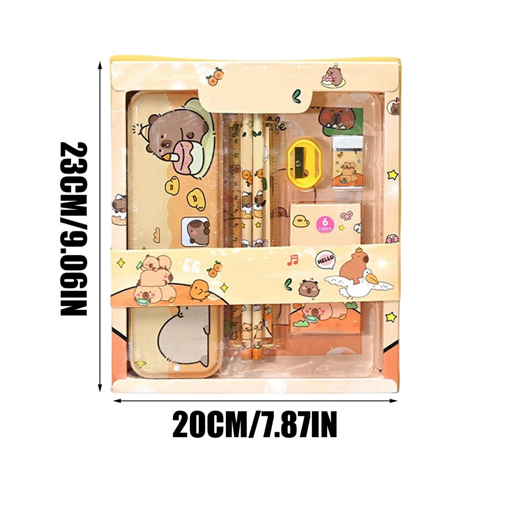 

Capybara 7pcs Stationery Set Cute Cartoon School Supplies Gift Box Pencil sharpener,Crayon,Ruler,Pen box for Kids Students