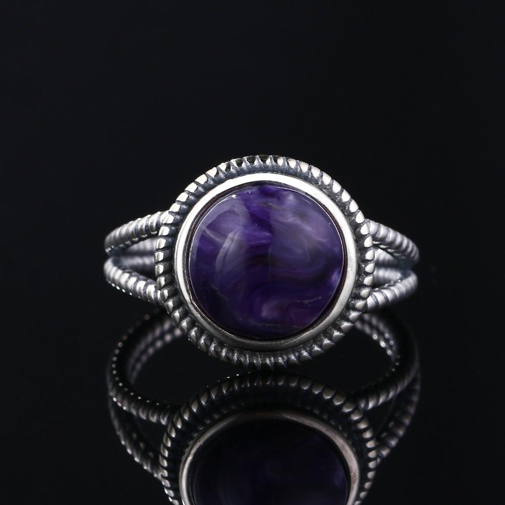 Natural CopperRings Charoite Bead Gemstone Rings for Women Wedding Bands Anniversary Party Gifts Fine Jewelry