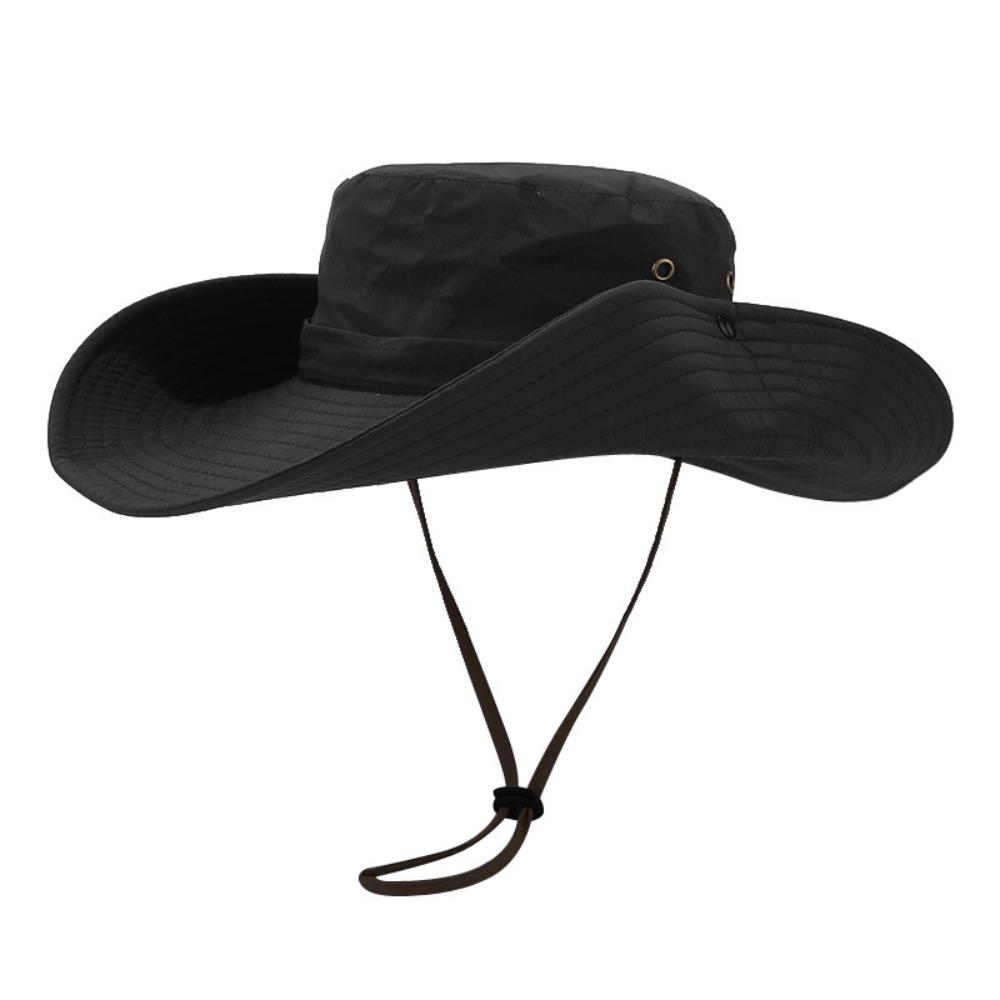 UV Protection Drawstring Sun Hat Big Brim Men Bucket Cap Hiking Fisherman Hat Mountaineering