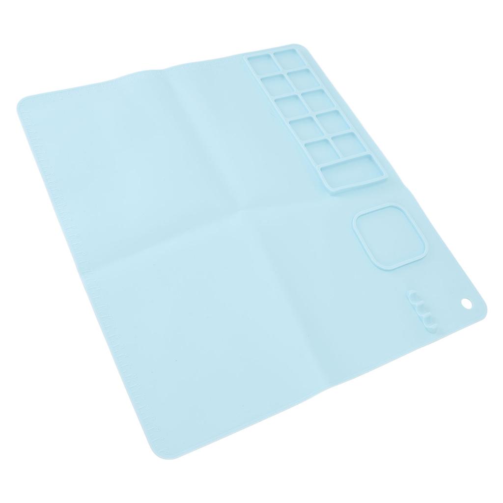 Silicone Painting Mat with Palette Easy Cleaning Multifunctional Art Craft Drawing Pad for Kids Blue