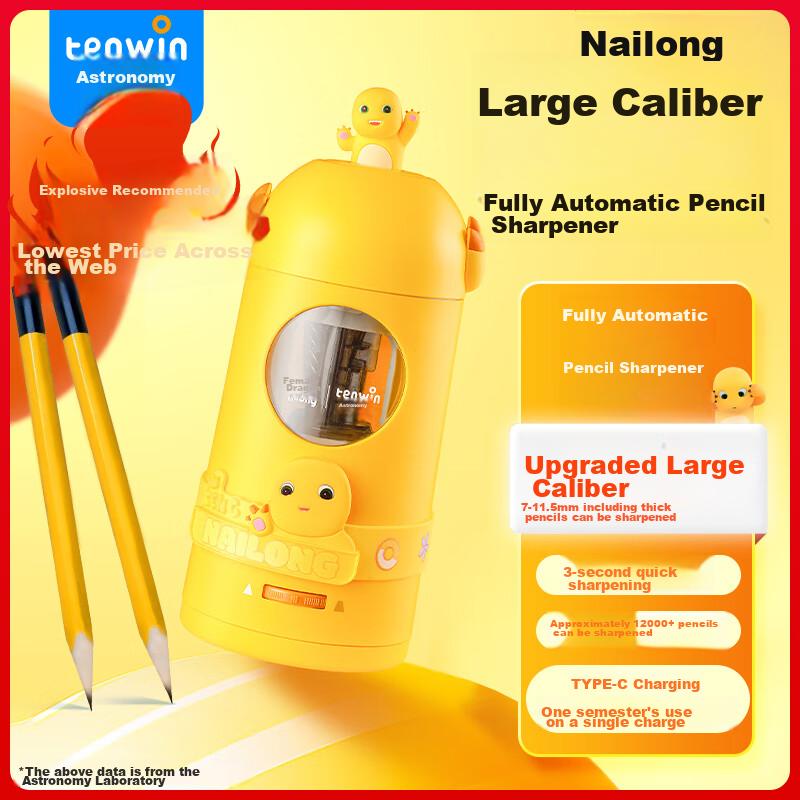 Upgraded Large-Mouth Fully Automatic Rotary Pencil Sharpener, Can Sharpen 7-11.5mm Thick Triangular Pencils