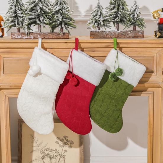 Weihnachtsstrümpfe 17 Zoll Groß Gestrickt Kamin Hängender Strumpf mit Kunstfell Weißer Umschlag für Weihnachtsfeiertags-Partydekoration