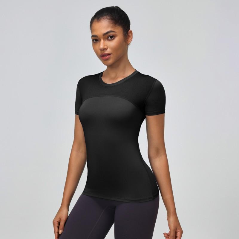 Womens Quick-Dry Workout T-Shirt With Mesh Panels Stretch Fitness Top Running Yoga Gym