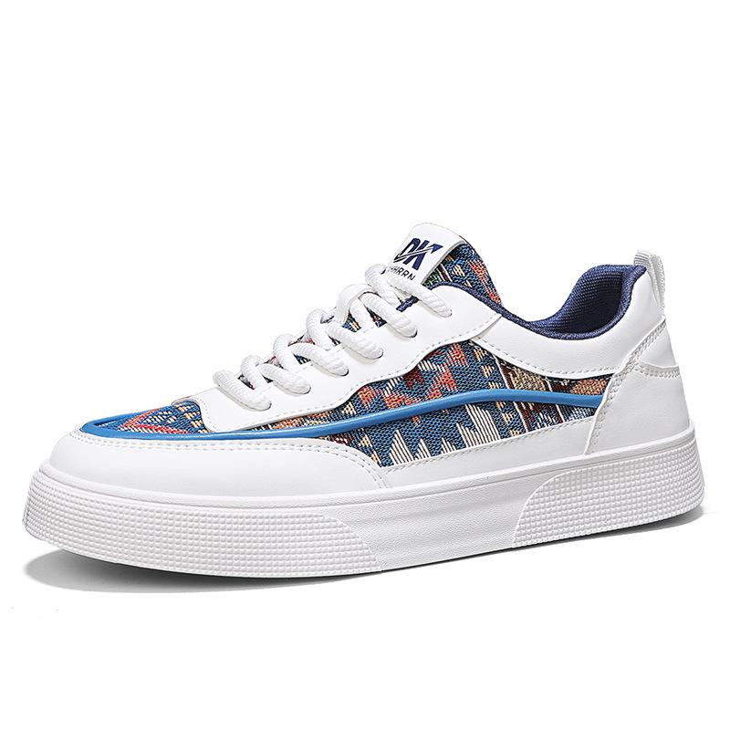 Men'S Daily Casual Color Matching Low-Top Sports Men'S Shoes Leather Splicing Cloth Surface Breathable Board Shoes