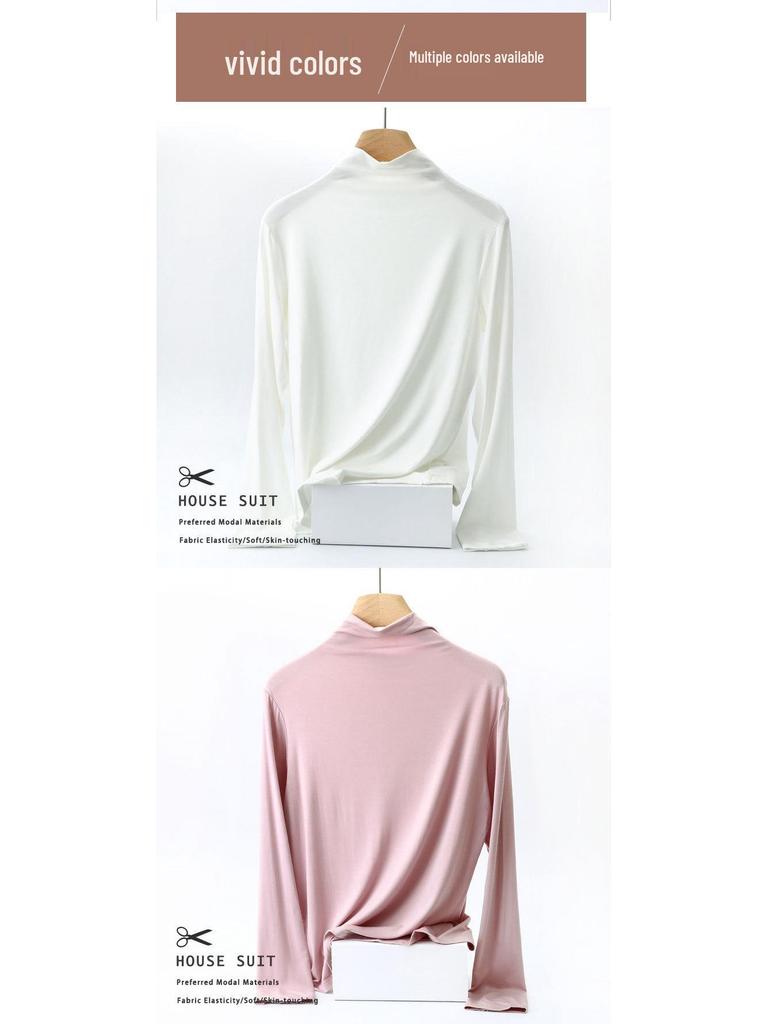 Women's Slim Fit Modal Long Sleeve High Neck Top - Fashionable, Versatile Base Layer for Spring/Autumn