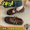 Retro style cross buckle women's Mary Jane shoes autumn fashion round head comfortable wear wedge heel single shoes small leather shoes