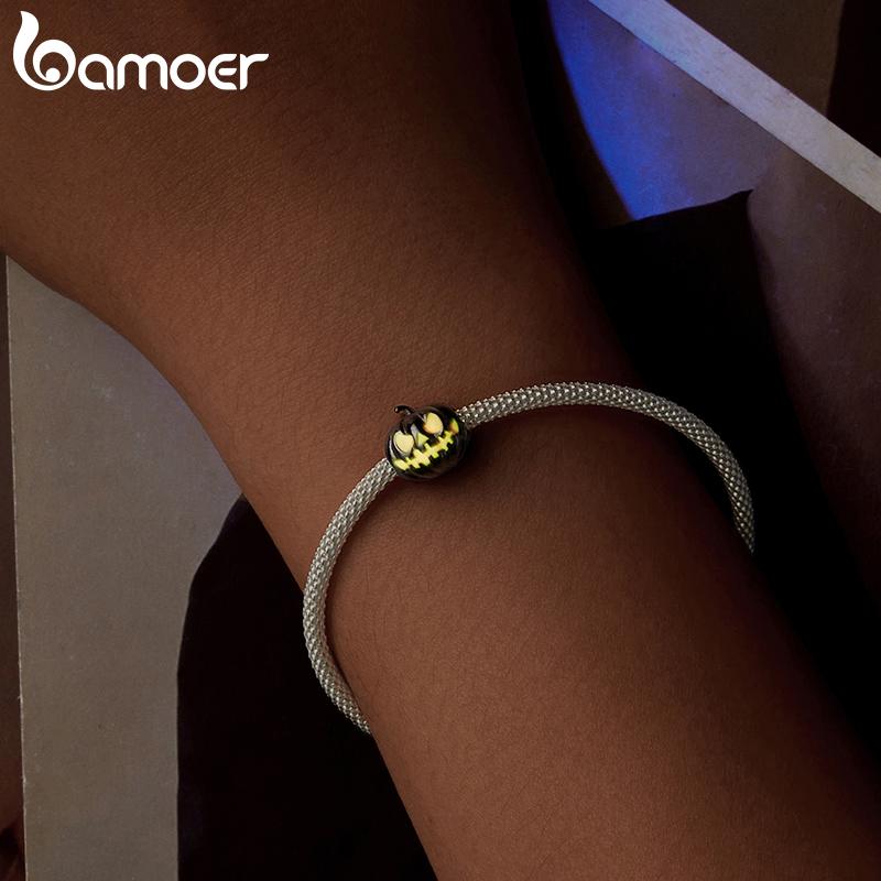 Bamoer Pevné stříbro 925 s čarodějnickým kloboukem/čertovským okem vejde originální náramek a náhrdelník Halloween šperky DIY bamoer kouzlo