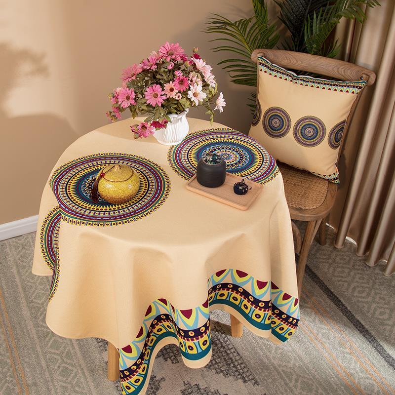 

Домашняя скатерть в этническом стиле для маленького круглого стола из хлопка и льна, плотная, устойчивая к брызгам, скатерть для ресторанного стола, универсальная скатерть для журнального столика 85x85cm фиолетовый