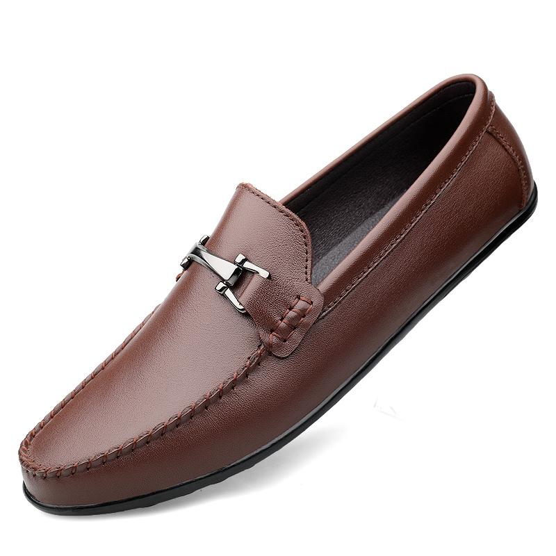

2004 Новое поступление Мужские туфли-лоферы Мужская повседневная кожаная обувь Мужская дышащая круглая носовая обувь Мужская удобная обувь без застежек с круглым носком 44 коричневый