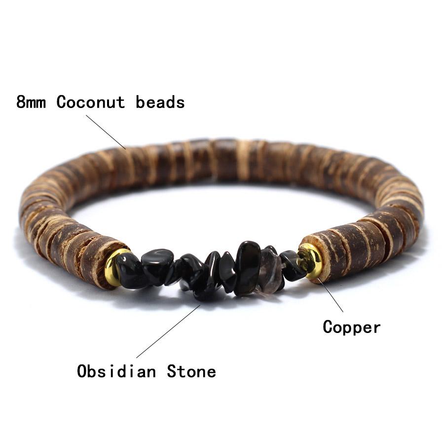 Natural Coconut Bead Bracelet For Men Irregular Tiger Eyes Obsidian Howlite Stone Braslet Prayer Meditation Accessories