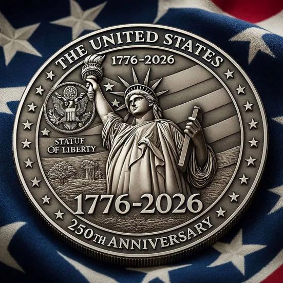 US 250th Anniversary Souvenir Coin Double-Sided Carved United States History Commemorative Badge