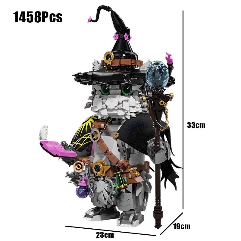 Creative 1458Pcs Magic Wizard Cat Building Blocks Magician Cat Home Decoration MOC Bricks Assembly Toys For Children Adult Gift
