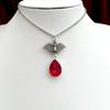 Goth Hip Hop Sliver Color Vampire Bat Red Blood Drop Pendant Stainless Steel Necklace for Women Halloween Demon Slayer Jewelry