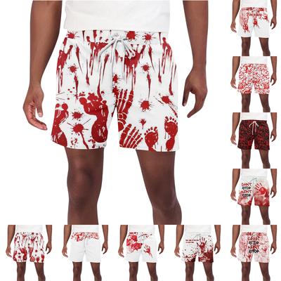 Men's Halloween Printed Horror Theme Shorts Men's Casual Sports Beach Shorts With Drawstring