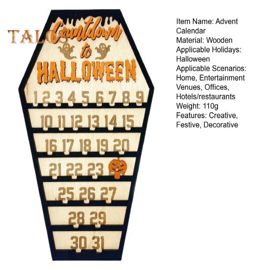 Halloween-Adventskalender, Holz-Countdown bis Halloween-Ornament mit beweglichem Kürbisblock für die Inneneinrichtung