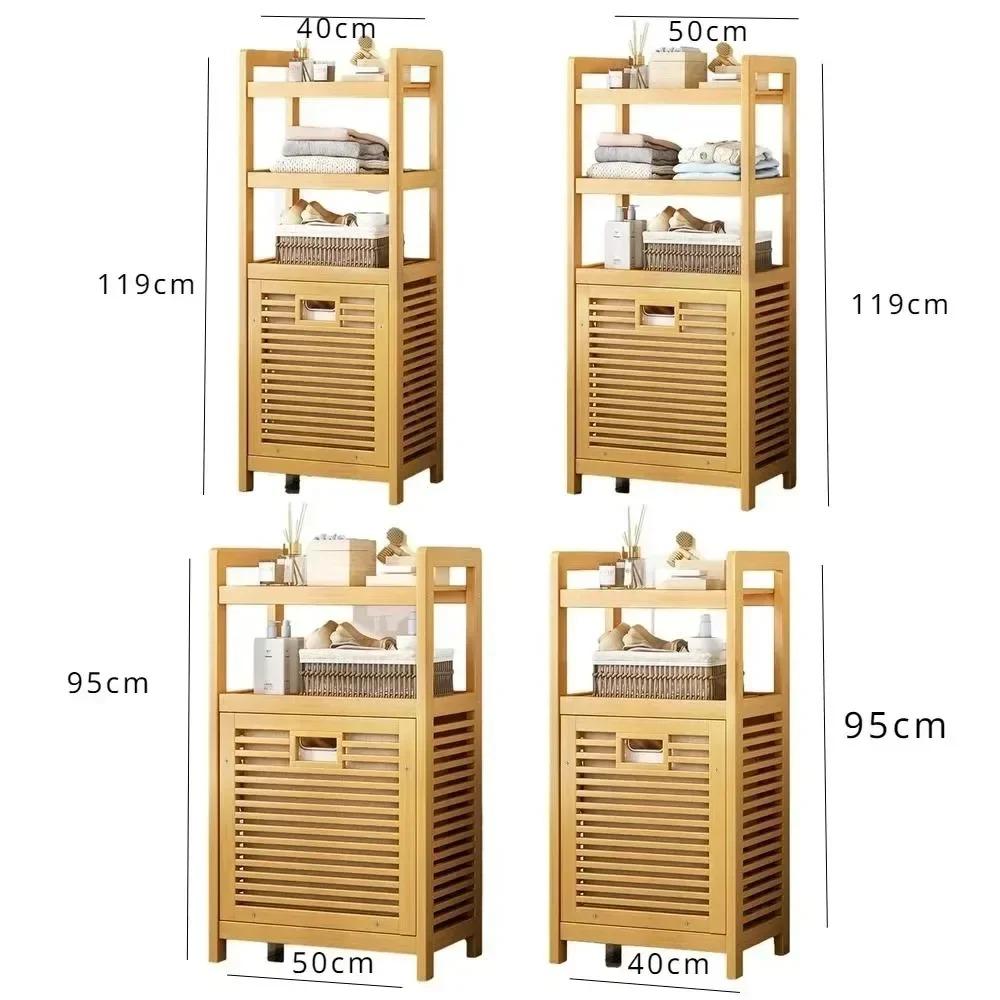 Laundry Hamper Dirty Clothes Storage Basket Pull-Out Floor Stand Bathroom Storage Shelf Cabinet Multi-function Laundry Basket