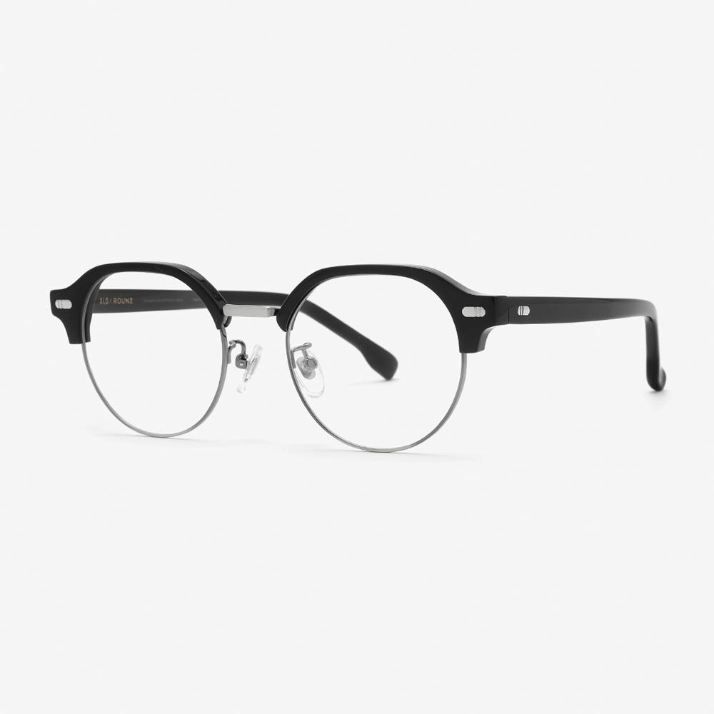 Alloaiweeo [Aloxrounz] Round Panto Browline Ara9102 C1 Black/Silver