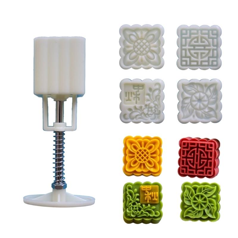 

Plastic Mooncakes Molds Square Pastrys Stamps Flower Shape Mooncakes Hand Press Molds Unique Mungs Bean Cake Tool 1