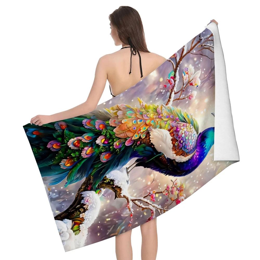 Peacock Animal Beach Towel Quick Dry Bath Towels Absorbent Swim Travel Yoga Sport Camping Pool Towels For Kids Teens Adults