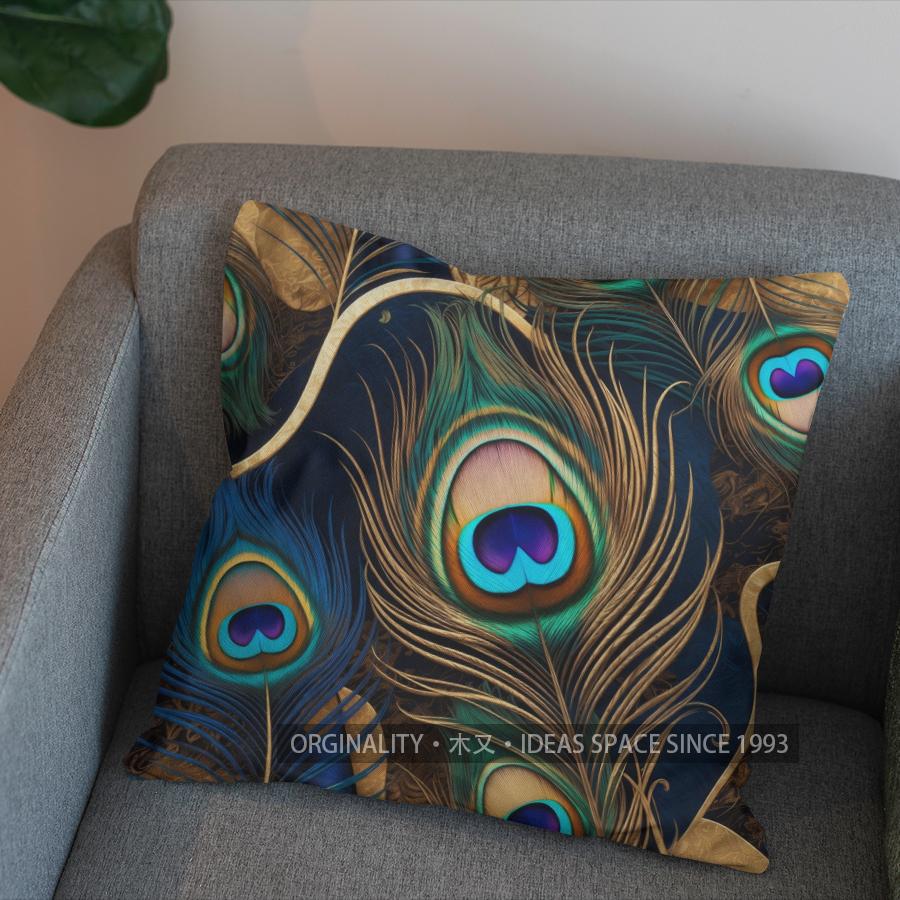 

2D Peacock Feathers Pattern Decorative Pillow Covers Pattern Cushion Cover Suitable for Sofa Bedroom Car Pillow Cover 40x40cm