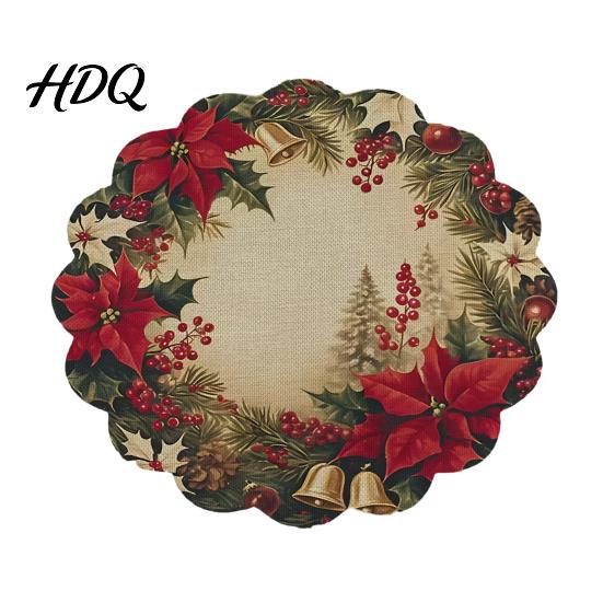 Round Christmas Placemat Placemat 14 Inch Festive Pattern Anti Slip Tabletop Protector Tableware Heat Insulation Place Mat for Dining Table Kitchen
