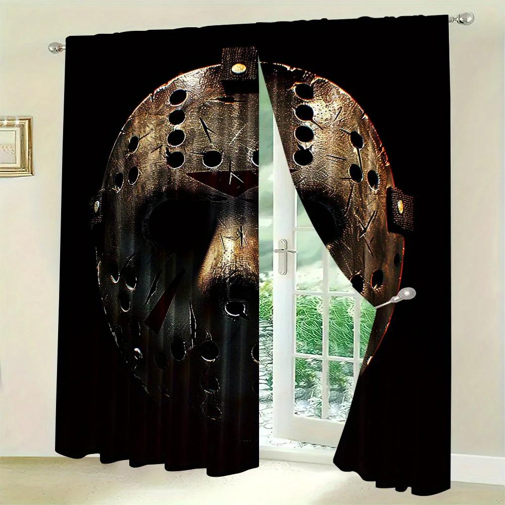 Halloween decorations, horror movie masks, dark pattern printed curtains, pole bag curtains, home decorations, room decorations