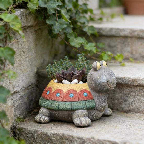 Flowerpot Colorful Turtle Shape Resin Planter Cartoon Style Indoor Outdoor Decorative Gardening Container