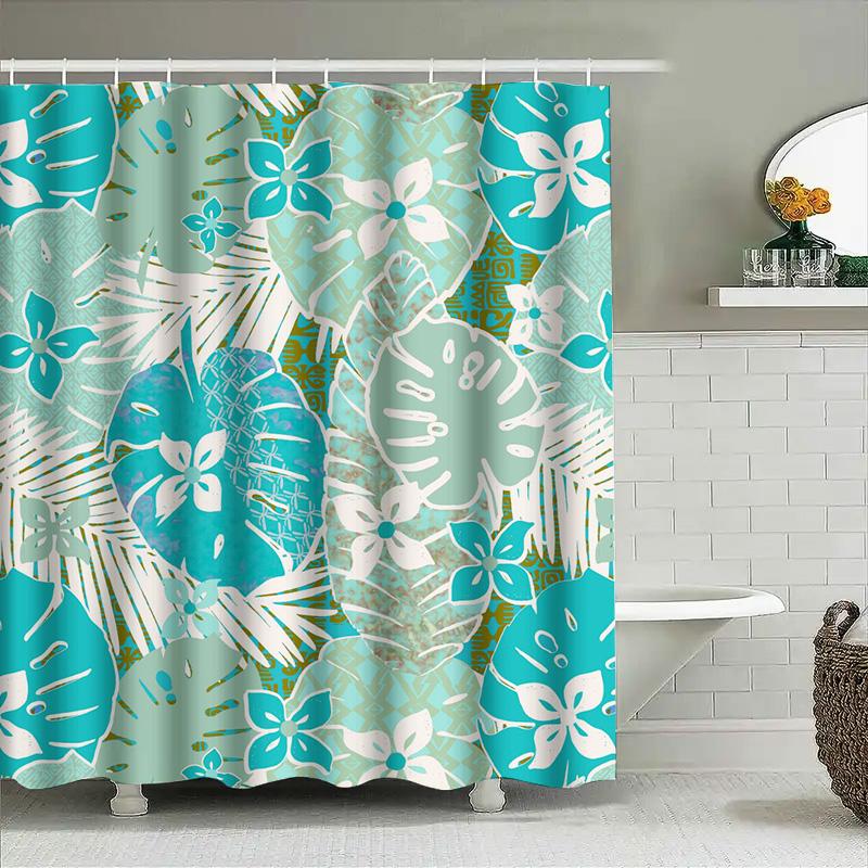Beach Style Shower Curtain, Blue And White Floral Design, Polyester Fabric, Water Resistant, Customizable Size Add A Touch Of Tr
