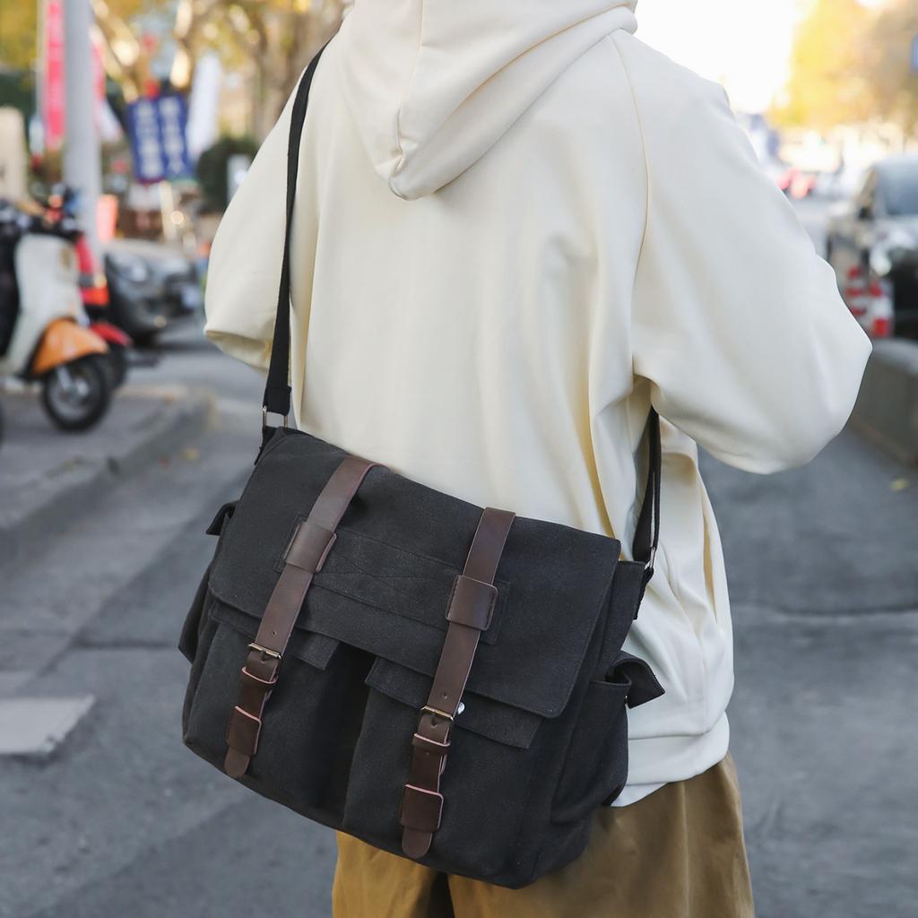 Borsa a tracolla retrò grande capacità borsa a tracolla da ciclismo stile pigro da uomo borsa in tela borsa a tracolla casual da pendolare
