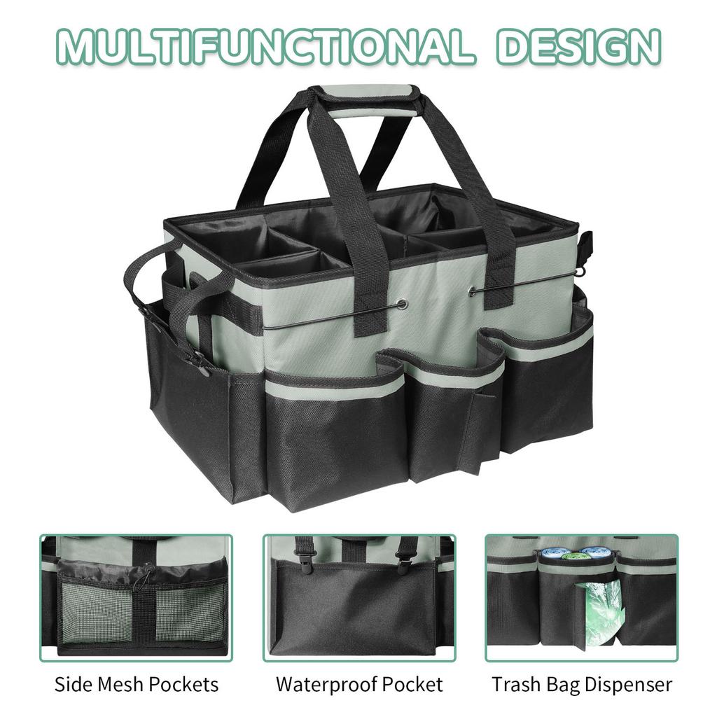 Cleaning Kit Bag Wide Open Cleaning Tool Carrying Caddy Bag Storage Organizer with Multi-Pockets Handle Adjustable Strap