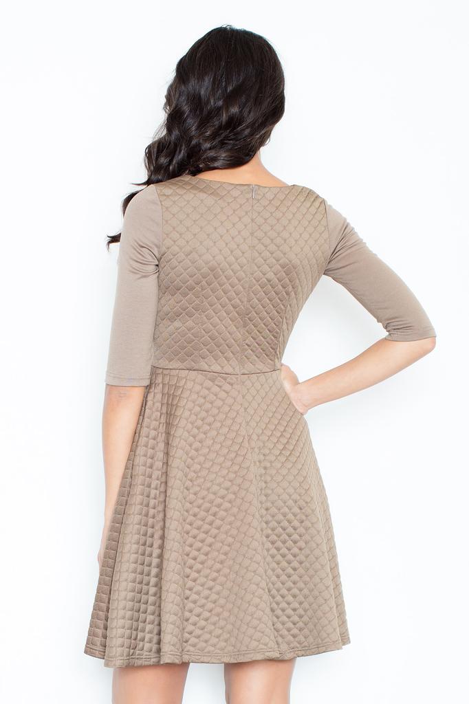 Quilted flared dress - Dress with 3/4 sleeves - beige dress M235 size