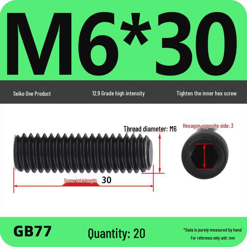 Class 12.9 Inner Hex Flat Head Headless Grub Screw M3-M12