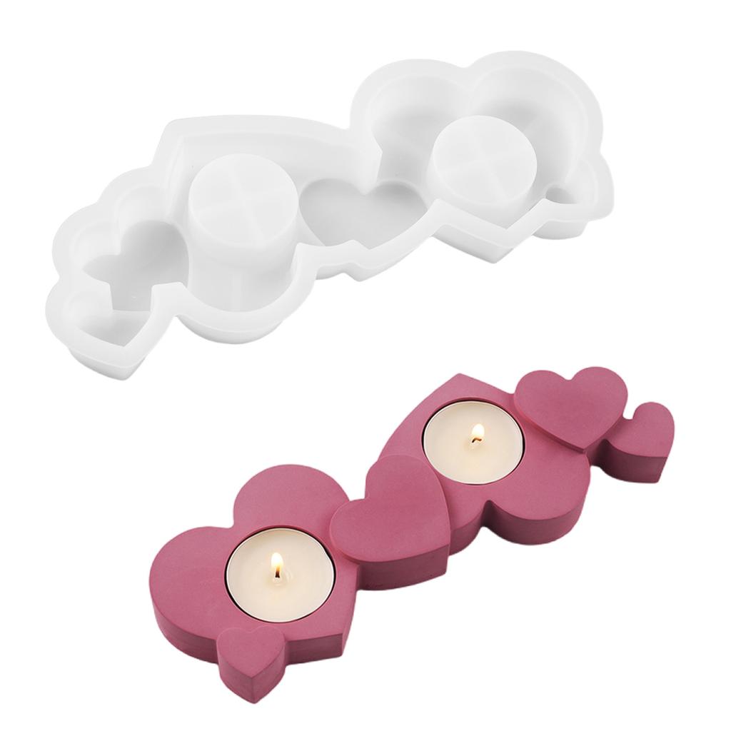Elegant Double Hole Heart Candle Holder Molds Sturdy Silicone Resin Molds for DIY Candle Holders and Tealight Crafts