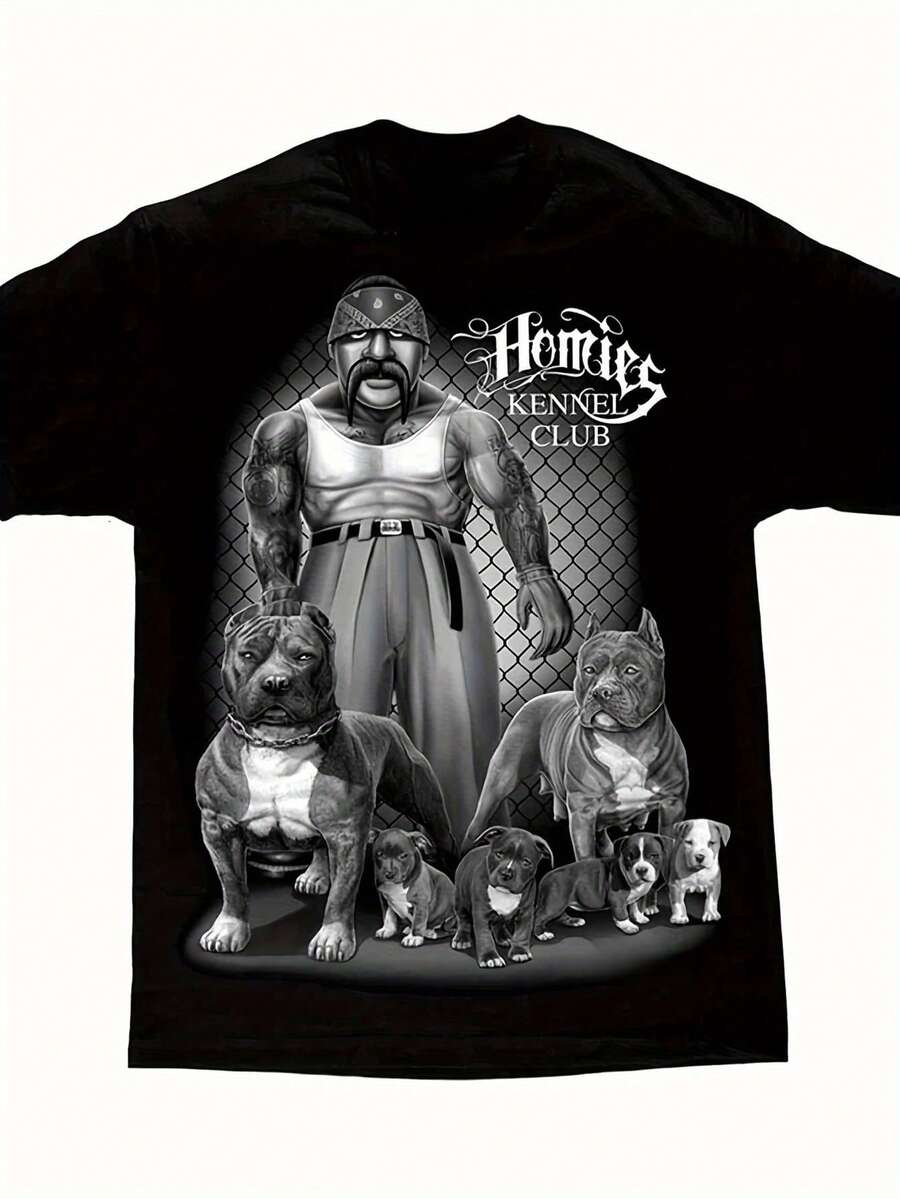 David Gonzales UnisexS Black Kennel Club Gangster Pit Bull Chicano DGA Art Graphic TShirt Featuring S