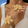 Exaggerated Fashion Personality Trend Alloy Large Flower Opening Bracelet Ring Simple Niche Versatile Set