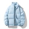 Unisex Solid Color Stand Collar Puffer Jacket Winter Thick Warm Casual Loose Fit Hoodless Down Alternative Coat