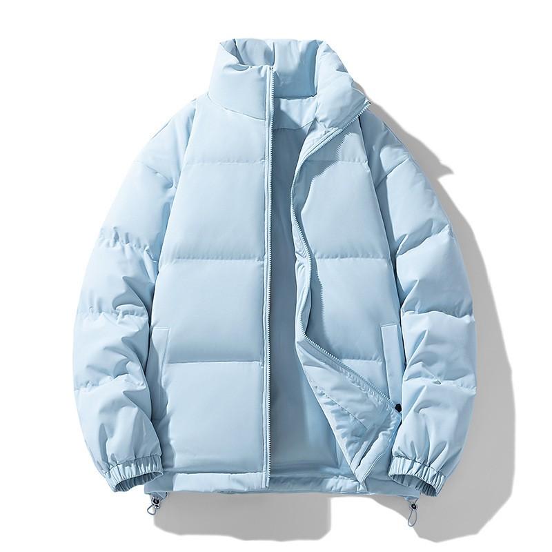 Unisex Solid Color Stand Collar Puffer Jacket Winter Thick Warm Casual Loose Fit Hoodless Down Alternative Coat