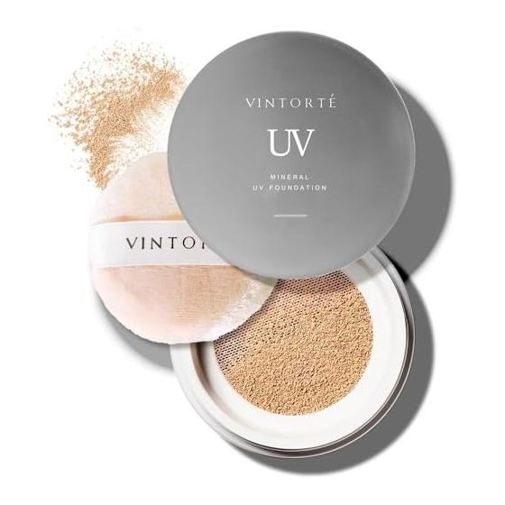 VINTORTE SPF50+ PA++++ UV Mineral Foundation Sunscreen Face Powder Foundation Skin-friendly #Natural Beige 6g Case + Puff Included