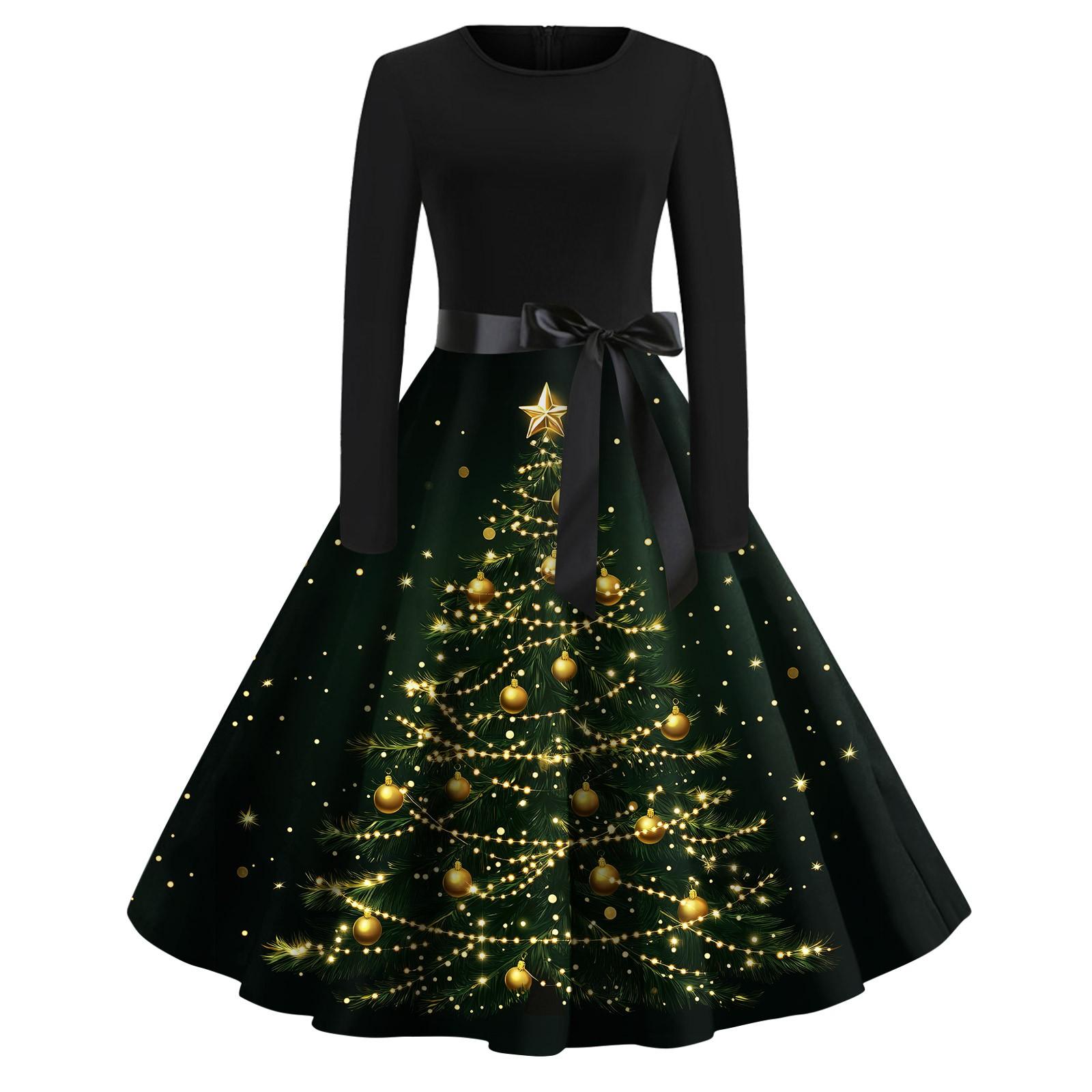 

Женское модное винтажное платье с длинным рукавом и круглым вырезом с рождественским принтом XXXXXL